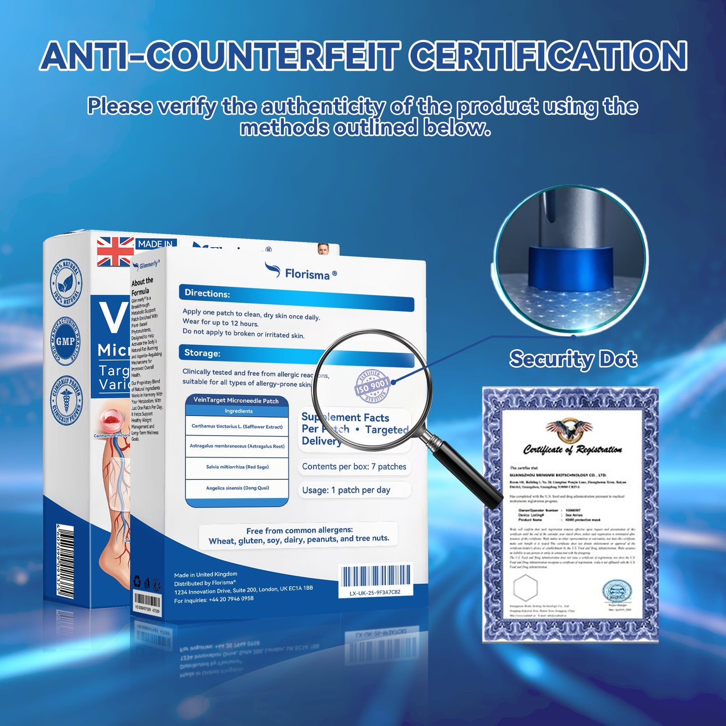 ✅𝐈𝐒𝐎𝟗𝟎𝟎𝟏 𝐑𝐞𝐠𝐢𝐬𝐭𝐞𝐫𝐞𝐝 & 𝐆𝐌𝐏 𝐂𝐞𝐫𝐭𝐢𝐟𝐢𝐞𝐝 |𝐅𝐥𝐨𝐫𝐢𝐬𝐦𝐚®🍁💖 𝐕𝐞𝐢𝐧𝐓𝐚𝐫𝐠𝐞𝐭 𝐌𝐢𝐜𝐫𝐨𝐧𝐞𝐞𝐝𝐥𝐞 𝐏𝐚𝐭𝐜𝐡⚡ —An advanced blend of plant-based ingredients to help target spider veins and varicose veins, while relieving heavy, tired legs.